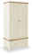 Farrow Cream Double Wardrobe with Storage Drawer & Oak Top | Roseland Furniture Contemporary Painted Solid Wooden 2 Door Gents Closet Unit for Bedroom with Hanging Rail