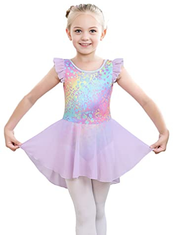 iLover Kids Girls Classic Ruffle Sleeve Tutu kirted Leotard Dress for Dance, Gymnastics and Ballet 5-6 Years