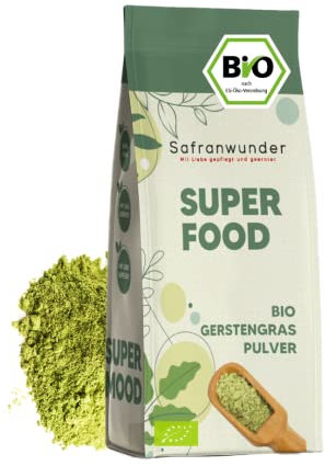 Safranwunder Erba d'orzo biologica in polvere da 250 g, coltivata in modo sostenibile, qualità alimentare cruda e testata in laboratorio, ideale per frullati verdi, vegano e senza additivi,