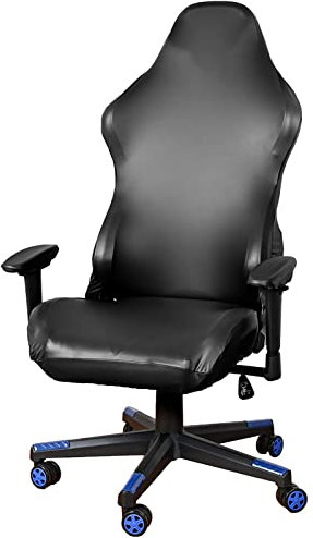 YOPOIY Gaming Chair Cover with Armrest Cover Leather Stretch Gaming Chair seat Cover for Computer Reclining Racing Removable Game Chair Cover -black