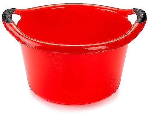 ACAN Tradineur - Cubo, Barreño, Tina Multiusos - Fabricado en plástico - Producto y Utensilio de Limpieza - Forma Redonda con Asas - Capacidad de 15 litros - diámetro 39,5 cm - Color Rojo