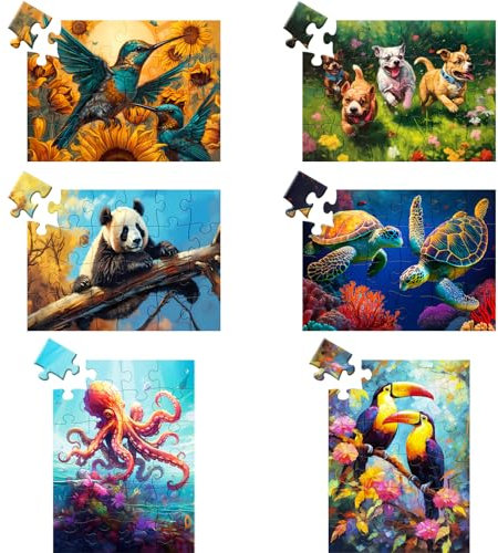 6 Pack 24 Large Piece Puzzle for Seniors Paper Dementia Puzzles for Elderly Adults Easy Puzzle Hummingbird Turtle Dog Panda Jigsaw Puzzle Activities for Elderly Seniors Gift