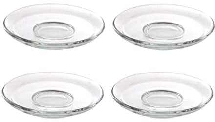 DOITOOL 4Pcs Clear Glass Plates, Clear Glass Snack Plates Small Dessert Plates Tea Plates, Clear Glass Plate Saucers Coffee Teacup Saucers for Coffee and Tea Cups, 3.54inch