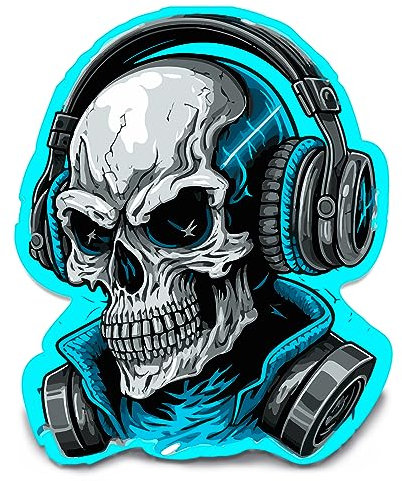 Biomar Labs 1 x Vinyl Aufkleber Totenkopf Schädel Skull DJ Musik Kopfhörer Autoaufkleber Sticker Auto Motorrad Fahrrad Fenster Tür Laptop B 53