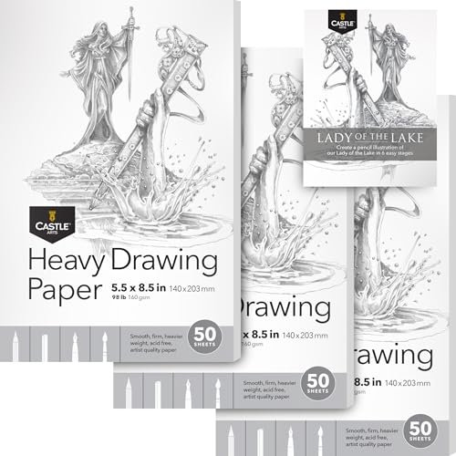 Castle Art Supplies Bloc de dibujo pesado de 5 x 8 pulgadas, paquete de 3, 50 hojas cada una (160 g/m²/44.5 kg), papel de artista extra blanco, suave, sin ácidos, el bloc para todos los artistas (5 x