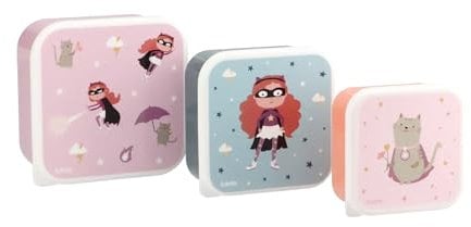 Tutete Set de 3 Fiambreras Infantiles, Cajas Almuerzo de 500ml, 350ml, 300ml, Aptas para Microondas y Lavavajillas, Libre de BPA, Lunch Box Ideales para Guardería y Colegio - Fantastic Girl