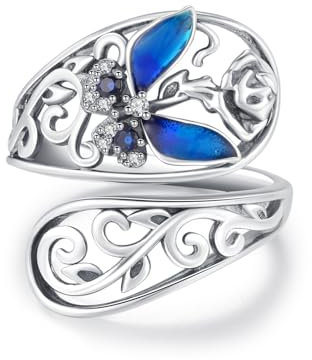 CHENGHONG Butterfly Spoon Ring 925 Sterling Silver Adjustable Butterfly Spoon Rings Butterflies Jewellery Gifts for Women Girls