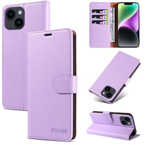 STAWLKA Case for iPhone 13 Mini, Premium PU Leather Flip Magnetic Buckle Wallet Case Kickstand Blocking RFID Shockproof Protective Phone Cover for iPhone 13 Mini - Purple
