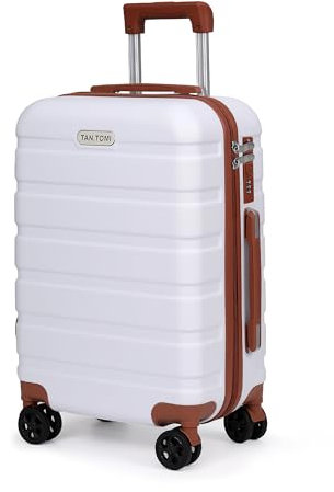 TANTOMI Handgepäck Koffer, Reisekoffer Hartschalenkoffer, Koffer & Trolley Handgepäck mit Passwortsperre, Hartschale Suitcase mit 4 Rollen(Weiß/Braun)