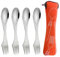 Set de Couverts Portables 4 Pièces - Cuillères en Acier Inoxydable Dentelées - Sac de Rangement Inclus - Pour Camping et Voyage