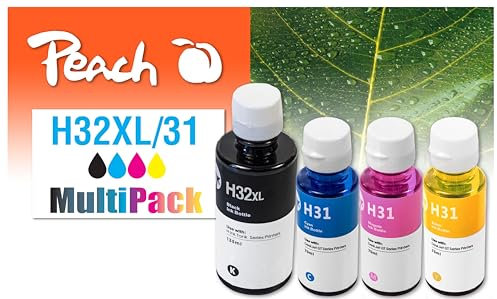 Peach H32/31 Spar Pack Druckerpatronen (BK, C, M, Y) ersetzt HP No. 32XL, No. 31 für z.B. HP Smart Tank Plus 550, HP Smart Tank Plus 555, HP Smart Tank Plus 559, HP Smart Tank Plus 655