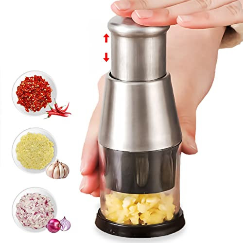 Genikeer Prensa De Ajos Manual De Acero Inoxidable, Picadora De Alimentos Vegetales Manual, Picadora De Ajos Y Perejil Cebolla, Triturador De Ajo para Verduras, Cebollas, Ajos, Nueces, Ensaladas