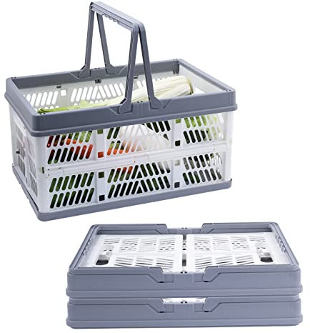Xaztr 3 Pack Collapsible Storage Crates with Handles, Stackable Folding Storage Crate Plastic Shopping Baskets for Kitchen Bathroom Grocery Car Trunk (37.5 x 25 x 20.5 cm)