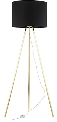 Licht-Erlebnisse Stehleuchte Metall Stoff E27 160 cm hoch Dreibein B: 70 cm in Gold Schwarz Modern Stehlampe Wohnzimmer Tripod