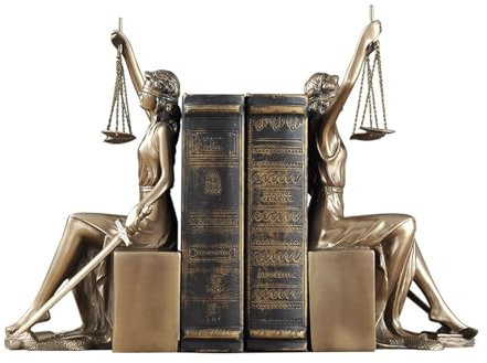 Whbbbj 2 Stück goldene Statue der Justitia, Buchstützen der römischen Göttin, Skulptur der Justitia, dekorative Buchstützen, Figur der Justitia, handgefertigte rutschfeste Buchstützen, perfekte