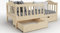 Profiwood Kinderbett mit Schubladen - Kinder Einzelbett - Funktionsbett, Ausziehbett, Jugendbett, Hausbett für Jungen und Mädchen - aus natürlichem Holz, Massives Kiefernholz
