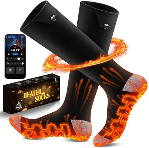 Calcetines térmicos con control de aplicación para hombres y mujeres, 6000 mAh, 2 calcetines calentados con batería, calcetines eléctricos recargables inteligentes, calentadores de pies lavables para