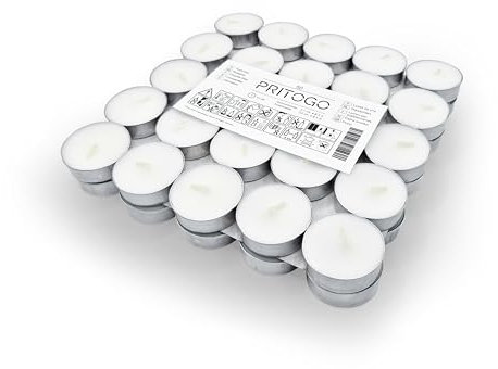 PRITOGO Teelichter, weiss Ø 3,8 * 1,2 cm, Rußfrei, Brenndauer: 4 Stunden (200 Stück Alu) Unparfümiert