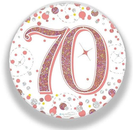 Age 70 Birthday Badge Rose Gold Holographic Recyclable 70th Birthday Party Badge OTRG