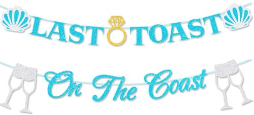 Banner mit Aufschrift Last Toast On The Coast, blau, glitzernd, Junggesellinnenabschied, Dekoration, Küstenbraut zu sein, Partybanner für Strand, Bach, Küste, Brautparty, Junggesellinnenabschied,