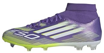 adidas Unisex F50 League Mid Firm Ground/Multi Ground Football Boots, Purple Rush/Cloud White/Lucid Lemon, 7 UK