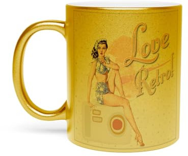 Fabulous Goldene Tasse aus verchromter Keramik - Pin Up Love Retro Original Vintage - 325 ml