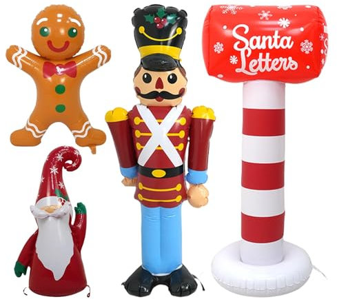 Cascanueces inflables de Navidad, Pan de Jengibre inflables de Navidad | Decoración Interior Inflable del gnomo de Navidad | Decoración navideña para jardín, césped, Interior, Fiesta, Vacaciones