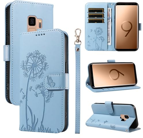 Bravoday Coque pour Samsung Galaxy S9, Housse en Cuir PU Premium Etui à Rabat Pochette de Portefeuille avec Porte Carte Étui de Protection pour Galaxy S9, Bleu Clair