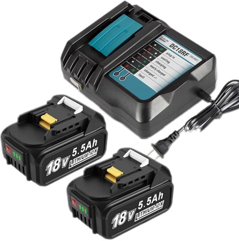 DC18RF Ladegerät 18v 2Stücke Ersatzakku für Makita 18V Akku 5.5Ah Kompatibel 18 V Li-Ion Ersatzakku BL1815 BL1830 BL1840 BL1850 BL1860 BL1890 BL1415 BL1430 BL1440