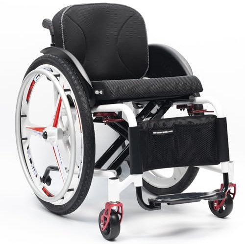 HMPCNCZ Aluminium-Sportrollstuhl, Faltbar, Anti-Tilt-Räder, Ultra-Leicht, Für Jugendliche, Erwachsene, Senioren (40cm/15.7in, Schwarz)
