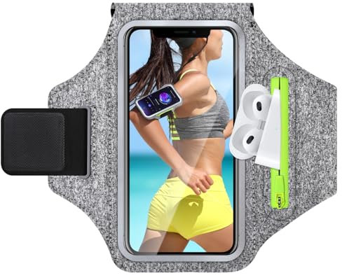 GlasFlength Bracciale sportivo universale per cellulare da jogging con custodia per cellulare per iPhone 15/14/13/12/Samsung Galaxy S24/S23 Huawei Xiaomi (bianco grigio canapa)