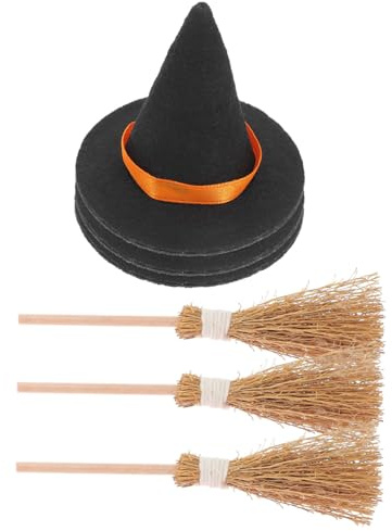 TINEASUR 3Er Set Halloween Hexenhut Winzige Hexenhüte Zum Basteln Hexendekor Winziger Hut Besenhut Winzige Dekorationen Hexen Mini Besenhut Winziger Besenhut Hexenbesen Basteln Hexenhut