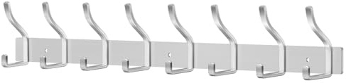 ZUIMENG Garderobenhaken Edelstahl, Kleiderhaken Wand Jackenhalter, Schwerlast Garderobenleiste Wandgarderobe Hakenleiste Garderobe Wandhaken (Gebürstete Silber, 8 Haken 1 Stück)