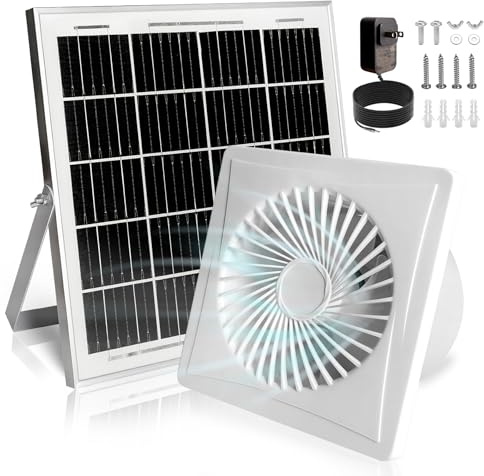 Ventilateur d'extraction solaire - Panneau solaire de 25 W - Ventilateur de ventilation de 20,5 cm avec bloc d'alimentation, valve anti-éblouissement, ventilateur d'échappement rapide alimenté par