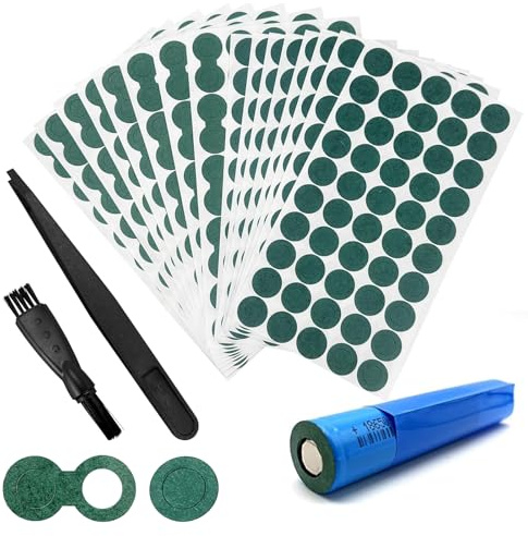 600Pcs 18650 Battery Insulating Adhesive Paper with tweezers,Cleaning brush | Lithium Battery Insulator Rings (400 Pcs Single Hollow Rings + 200 Pcs Two section hollow)