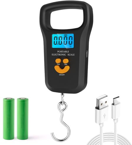 Digital Suitcase Scale, Luggage Scale(50kg Capacity), Portable Suitcase Weighing Scale, Luggage Weighing Scales with Extra Wide Handle, 4 Unit Conversions, LCD Display With 2 Batteries Charging Cable