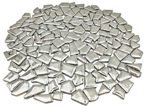 200 g unregelmäßige Keramik-Mosaikfliesen zum Basteln, 0,5 x 2 cm kleine Mosaik-Steine für DIY-Mosaikherstellung und Wanddekoration (Silber)