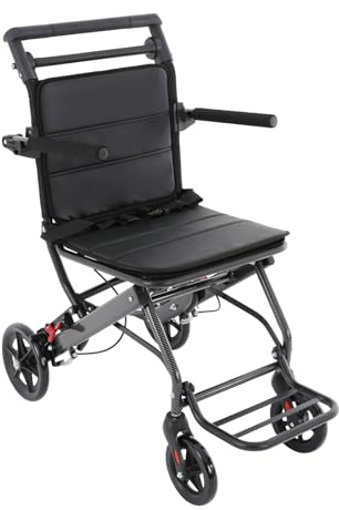 Fauteuil roulant de transport léger pliable avec accoudoirs pliants et repose-pieds jusqu'à 100 kg