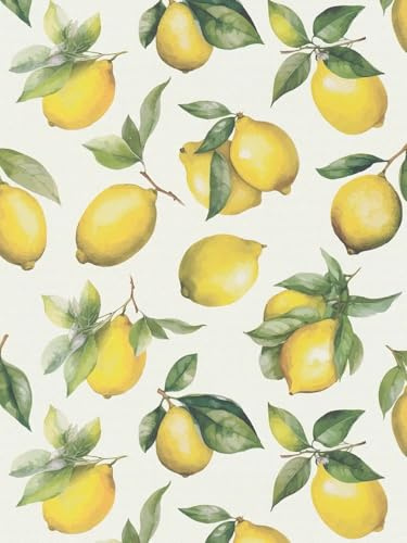New Walls Papier peint non tissé avec motif citron peint – blanc, jaune, vert