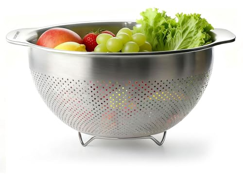 Greentainer Stainless Steel Colander with Handles - 3.5 QT Pasta Strainer for Kitchen Food Basket for Vegetables Fruits, Nesting Stainless Steel Strainer and Sieve, Dishwasher Safe