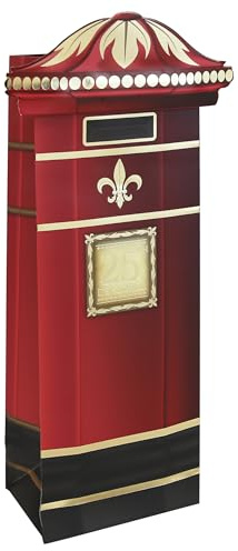 Red Postbox Christmas Bottle Gift Bag 35cm – Festive Paper Wine & Champagne Present Bag with Ribbon Handles & Letter Tag
