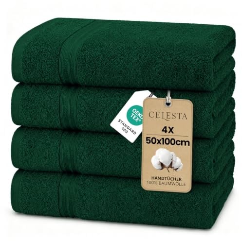 CELESTA Handtücher 50x100 cm, 4er-Set 100% Ringgesponnene Baumwolle