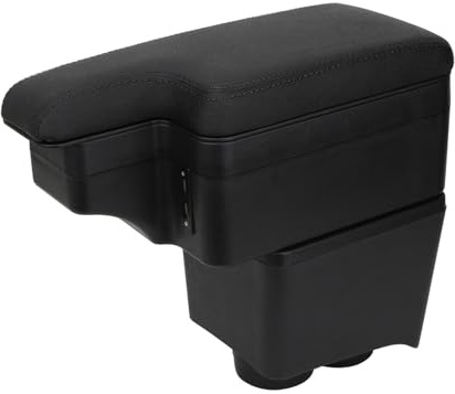 YJYWZH Armlehne für VW Polo Polo 9N 3 2002-2009 mit 5 USB Doppelstauraum | Mittearmlehne für Mittelkonsole, 5 USB-Anschlüsse, Großes Doppeltes Staufach, PU-Leder,Komfort-Polster,Schwarz