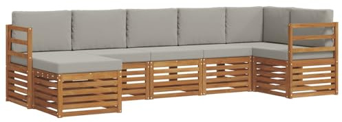 vidaXL Sofagarnituren 7 pcs Natürlich und Hellgrau Massivholz Akazie, Moderner Garten-Sofa, Robustes Lounge-Set, stylische Möbel für gemütliches Terrassen-Sitzen