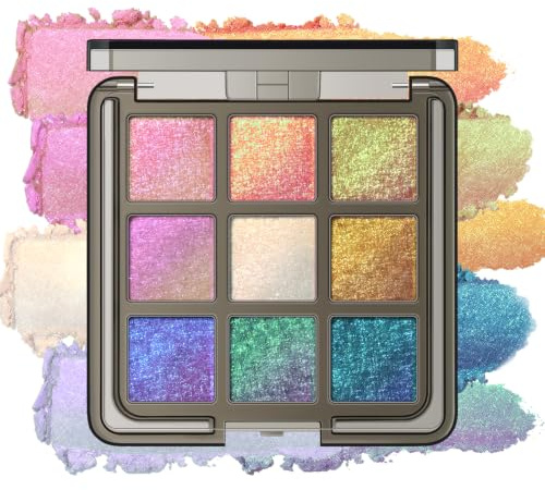 Noerrors Pink-Blau-Lila, Chamaleon-Lidschatten palette Creme zu Puder Multichrome Holographic schillernd Champagner Braun Glitzer Eyeshadow Rainbow Shimmer, Highlighter Makeup für Gesicht & Augen,02