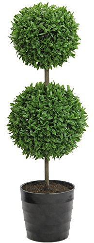 Admired By Nature Piante topiaria artificiale di bosso da 45,7 cm, 2 piante topiarie finte a forma di palla con fioriere per decorazione domestica, scrivania da ufficio, portico anteriore per interni