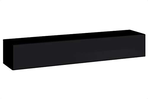 MB Muebles Bonitos, Meuble TV Mural Berit H120 pour Salon Moderne, Meuble Modulaire Suspendu au Mur, Porte en PVC Haut Brillant, Structure en Mélamine Mate, Couleur Noir, 120x30x40 cm