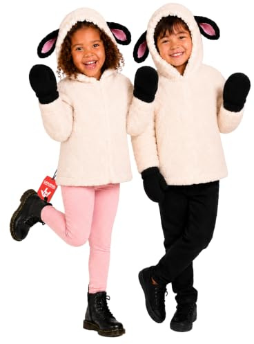 Fun Shack Schaf Kostüm Kinder, Tier Halloween Kostüm Kinder | Kapuzenoberteil im Lamm-Design, Weißer Felllook, Zum Überziehen, Perfekt für Halloween, Ideal für Rollenspiele