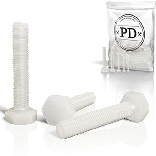 PD® Vis Plastique M10 x 50 mm (DIN 933 / ISO 4017) | Boulon Hexagonal en PA Nylon | Blanc à 6 Pans Avec Filetage Métrique ISO Complet | Usage Multiple | 24 Pièces