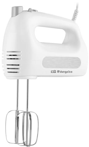 Orbegozo BA 3250, Batidora amasadora, 400 W, empuñadora ergonómica, rápida refrigeración, incluye varillas amasadoras y mezcladoras, 6 niveles, función turbo, color blanco